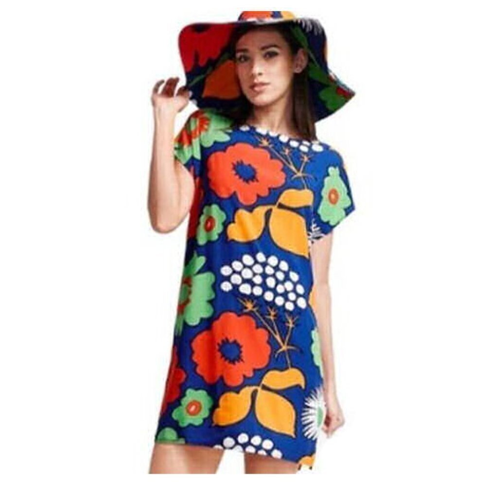 Marimekko Floral Dress Size XS Maija Kukkatori Micro Mini Tunic Pop Art Mod 70s